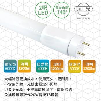 旭光-LED 10W T8-2FT 2呎 全電壓玻璃燈管-2入 晝白.自然.燈泡色(免換燈具直接取代T8傳統燈管)