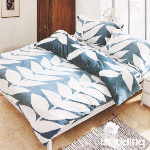 BEDDING-法蘭絨單人鋪棉床包枕套二件組-不含被套-心香花語-藍