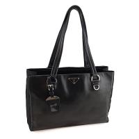 PRADA 三角牌-黑色小羊皮肩背托特包(展示品)