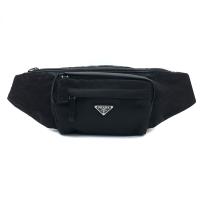 【PRADA】三角Logo尼龍腰包斜背包(2VL005-黑)