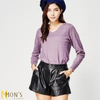 MONS 優雅俏麗抓褶修身皮短褲