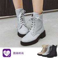 【iRurus 路絲時尚】韓系時尚百搭素面亮片綁帶圓頭方跟短靴/3色/35-40碼 (RX1325-D5009)現+預