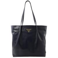 PRADA 1BG275 浮雕LOGO小牛皮肩背托特包.深藍