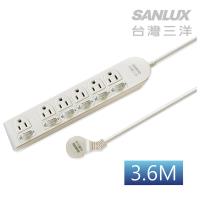 台灣三洋超安全轉接延長電源線-6座6切(SYPW-366C)3.6M
