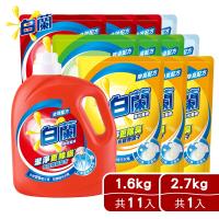 白蘭 洗衣精1瓶+11補 (瓶裝2.7kgX1+補充包1.6kgX11)
