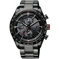 CITIZEN 星辰 光動能電波對時萬年曆鈦金屬三眼計時錶/黑/42mm/AT8185-62E