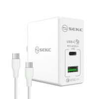【SEKC】日本設計 PD+QC3.0 30W PD牆充2孔極速充電器 (附雙頭 Type-C線)