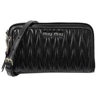 MIU MIU 5BH162 MATELASSE抓皺羊皮斜背雙層相機包.黑