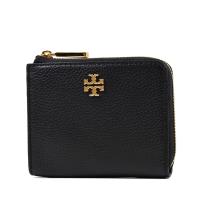 TORY BURCH 金屬LOGO荔枝紋L型拉鍊鑰匙/零錢包-黑色