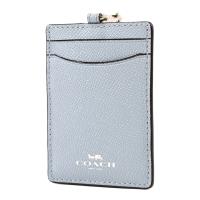 COACH 素面防刮皮革識別證掛帶票卡夾-蒼白藍