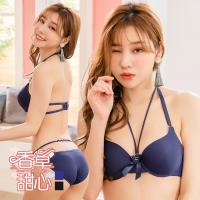 甜心嚴選 萊卡美背2穿造型按摩襯墊深V爆乳內衣褲 2套組