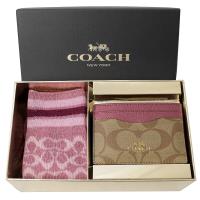 COACH 79989 經典卡片夾/中筒襪禮盒組.金屬粉