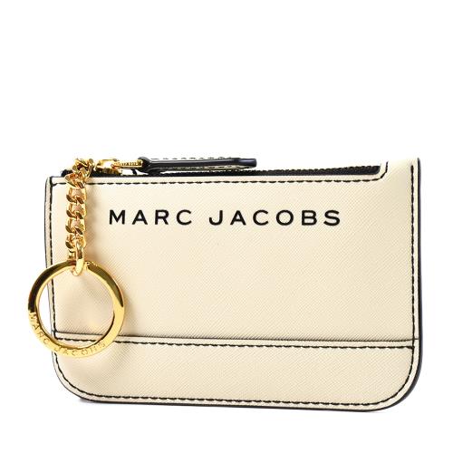 marc jacobs 黑色logo防刮皮革钥匙零钱包-米色