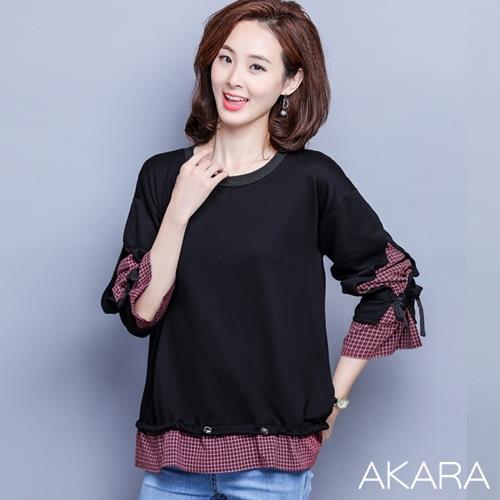 AKARA 假兩件蝴蝶結造型長袖上衣