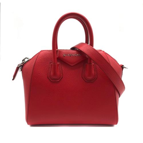 【GIVENCHY】Antigona 山羊皮手提/斜背mini二用包(橘紅)