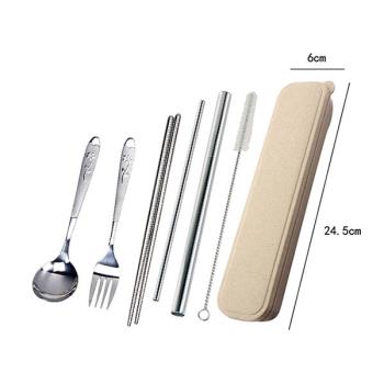 304不鏽鋼環保餐具7件套組(湯、叉、筷、吸管) KL-04 二入組