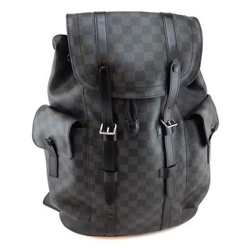 LV 黑灰棋盤格紋帆布雙口袋男用後背包(展示品)