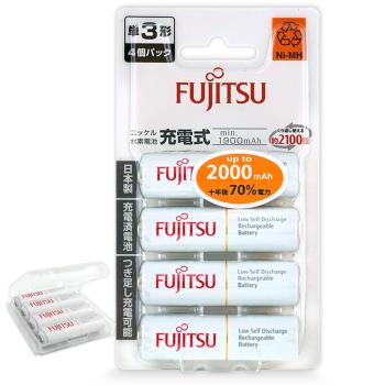 日本製 Fujitsu富士通 3號AA低自放電1900mAh充電電池HR-3UTC (3號4入)+專用儲存盒*1