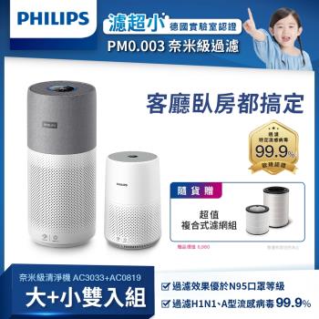 超值雙主機組 ↘PHILIPS飛利浦 奈米級濾淨空氣清淨機 AC3033+AC0819