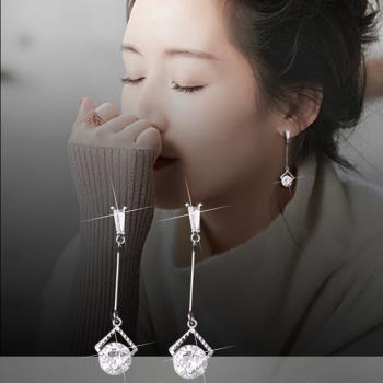 【Emi艾迷】韓國925銀針璀璨靈感內鑲單鑽垂墜耳環