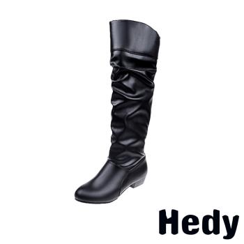 【Hedy】歐美純色時尚百搭粗跟長靴 黑
