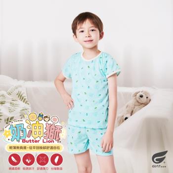 1套組【GIAT】 台灣製奶油獅兒童短袖居家套裝-湖水綠