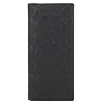 COACH- 浮印LOGO防刮皮革直式對開男用長夾(黑)