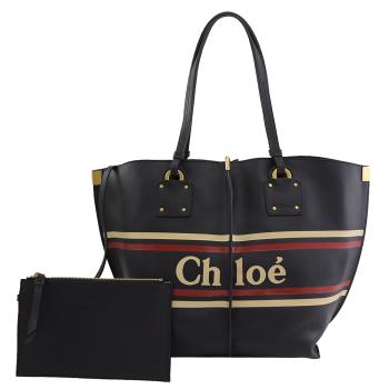 CHLOE 品牌徽章LOGO小牛皮肩背托特包.深藍
