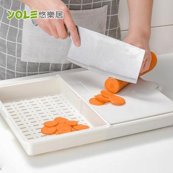 YOLE悠樂居 日本SP SAUCE翻蓋三合一多功能瀝水切菜砧板(贈砧板紙100張)