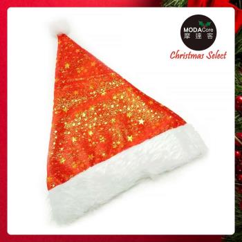 摩達客耶誕派對-夢幻金星紅色毛邊聖誕帽