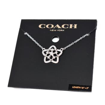 COACH 晶鑽縷雕花朵鎖骨鍊-銀色