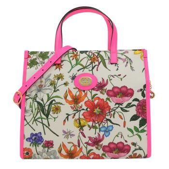 GUCCI 550141 Flora 雙G LOGO花卉印花兩用包.桃邊