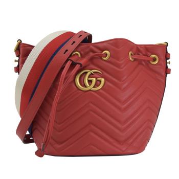 GUCCI 476674 GG Marmont 絎縫紋牛皮兩用水桶包.紅
