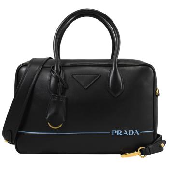 PRADA 1BB045 CITY CALF 壓印LOGO牛皮大款兩用包.黑