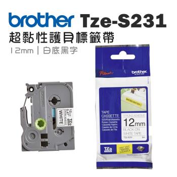 Brother TZe-S231 超黏性護貝標籤帶 ( 12mm 白底黑字 )