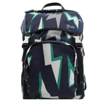 PRADA 2VZ135 限定閃電尼龍翻蓋束口雙扣大後背包.深藍