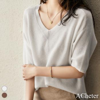 【ACheter】韓劇爆款V領冰絲針織寬鬆上衣#109020現貨+預購(2色)