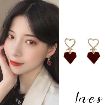 【INES】韓國設計S925銀針甜美幾何縷空愛心耳環