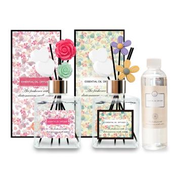 (買二送一)QIDINA  春花限定法國精油藻土擴香瓶X2(200ML)+補充瓶*1