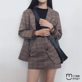 Mini嚴選-韓系格紋西裝外套