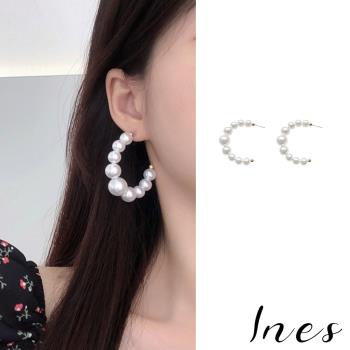 【INES】韓國設計S925銀針古典氣質復古珍珠大C圈耳環