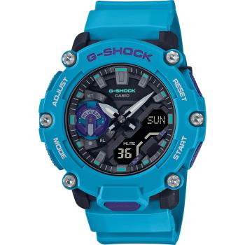 CASIO 卡西歐 G-SHOCK 一起冒險去 碳核心防護構造雙顯計時手錶-藍綠(GA-2200-2A)