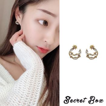 【SECRET BOX】韓國設計S925銀針小巧璀燦星月鋯石造型耳環