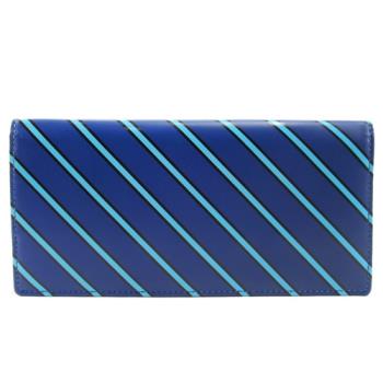 agnes b.斜紋兩折皮革長夾(藍)
