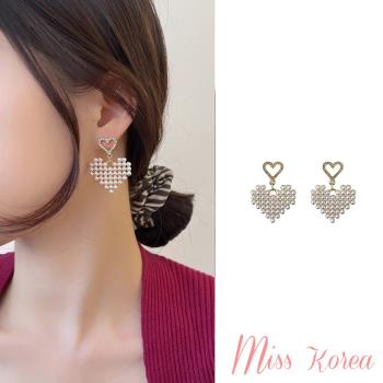 【MISS KOREA】韓國設計S925銀針甜美珍珠水鑽愛心造型耳環