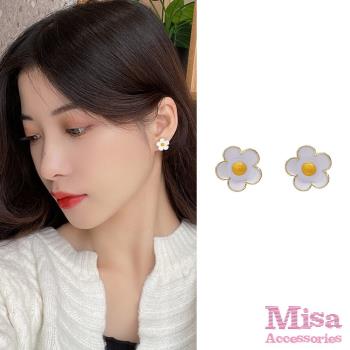 【MISA】韓國設計S925銀針可愛荷包蛋小花造型耳環