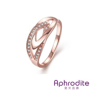 【Aphrodite 愛芙晶鑽】幾何線條美鑽鑲嵌經典造型戒指(玫瑰金色) 