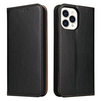 Fierre Shann 真皮紋 iPhone 13 Pro (6.1吋) 錢包支架款 磁吸側掀 手工PU皮套保護殼