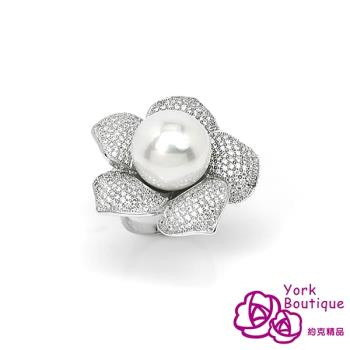 【約克精品】珠潤花叢方晶鋯石包銠金戒指