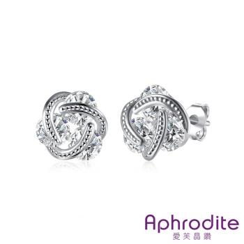 【Aphrodite 愛芙晶鑽】璀璨線球鑲鑽鋯石造型耳環(白金色)